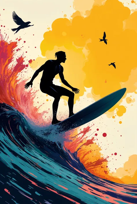 Surfing, illustration, Abstract, silhouette, sputtering art,