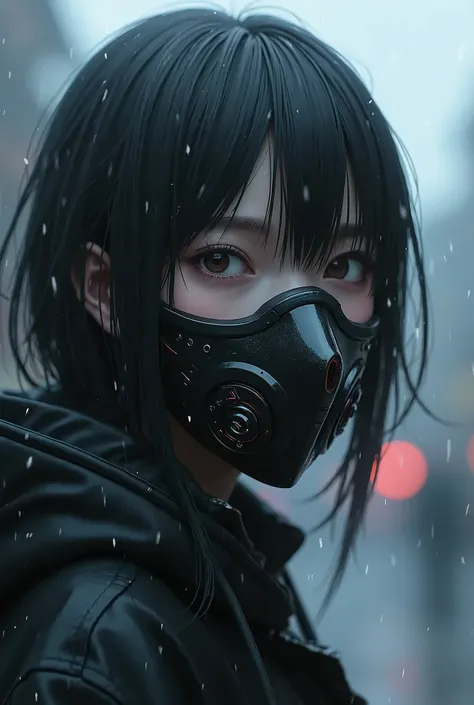 Face Full mask anime, girl, blurry rain