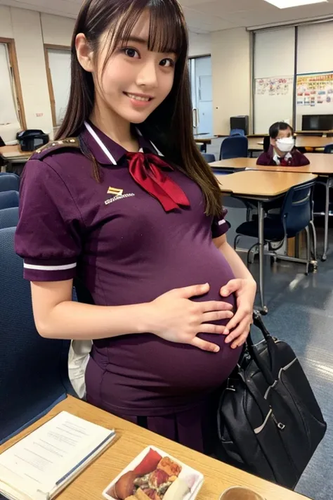 High school student in uniform while pregnant