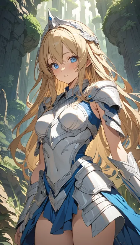 masterpiece, Best Quality, High resolution, Super detailed, Anime Style,  Fantasy, Forgotten Kingdom , One Girl, solo, Cowboy Shot,  Cute face, Medium Breast, Blonde medium straight hair, break, Blue Eyes, break, Dress Armor, 