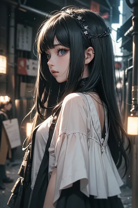 (Best Quality),Highly detailed,Super detailed,One girl, Baby Face, A girl living in the dark, (Dark atmosphere), (Dim lighting), (sexy), Back Alley, Menhera