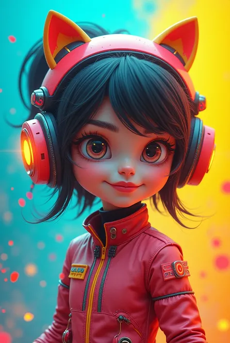 create the super powerful cutie with a headset colorful