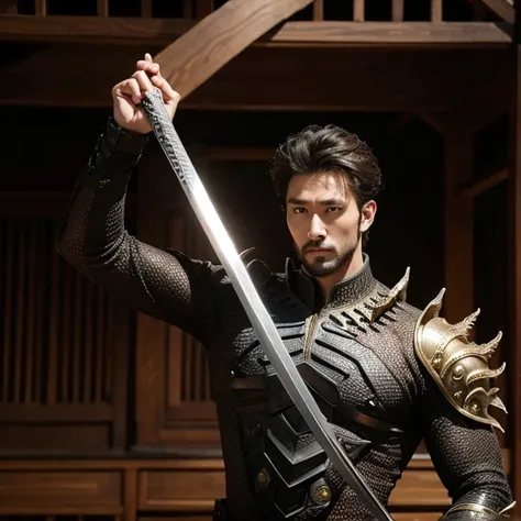 Holding a sword，Handsome Kaijia，Handsome man