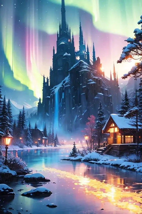 Best Quality、Landscape painting、Beautiful Aurora、Fantasy