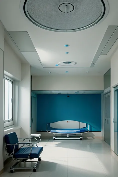 Futuristic hospital room the image should convey tranquility