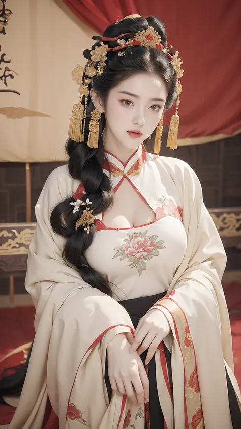 best quality, (((jing tian, jing tian))), (((hanfu, hanfu))), (((gorgeous empress of the chinese court during the qing dynasty g...