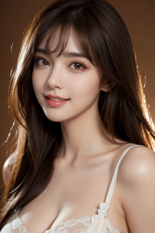 High resolution,bangs, Brown Hair, Long Hair, Brown eyes、Large Breasts、D Cup、165 cm、Model body type、Thin your eyebrows、
２４age、Beautiful Face、Natural Makeup、smile、Zombie Makeup