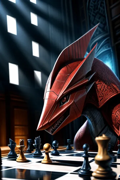 druddigon, bisharp, chess pieces, game board, fantasy, dynamic pose, intense concentration, hyper-realistic, 8k, extremely detailed, photorealistic, intricate details, dramatic lighting, cinematic composition, vibrant colors, elegant yet fierce, strategic ...