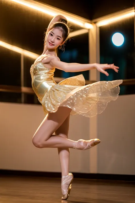 best quality, 8k, very delicate and beautiful, highly detailed face and skin texture, shiny skin, high resolution, beautiful asian ballerina dancing at midnight, full body, sharp focus