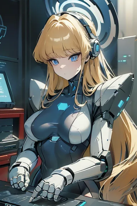 (masterpiece),(Best quality),(Very detailed),(Best illustration),(The best shadow),(Its absurd),(Detailed background),(So beautiful), 16k, 8k, 4K,(The best shadow),Robotization,female ,big breasts,Robot Joint ,Metal skin,Black robot suit,Long hair,Black su...