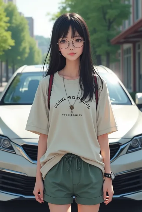 Big logo Daniel Wellington T-shirt worn by Japanese female college student soala Daniel Wellington watch ベルトToyota Camry