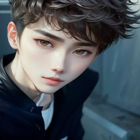 1 boy 18 years old, thin, young man in black jacket opening flat chest and stomach, Cai Xukun, Yanjun Cheng, Jinyoung Shin, inspired by Zhang Han, bad oljan, you are, cute young man, wang charming korean face, perfect face and boy, close-up portrait photog...