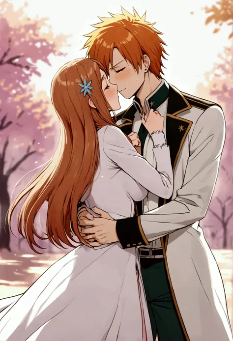 photo du couple ichigo kurosaki et inoue orihime, s'embrassant