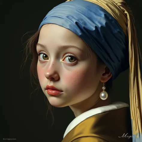 (Authentic Live-Action), Girl with a Pearl Earring by Johannes Vermeer, as a Tiny Girl, (RAW REALISTIC, Photorealistic:1.6), 
