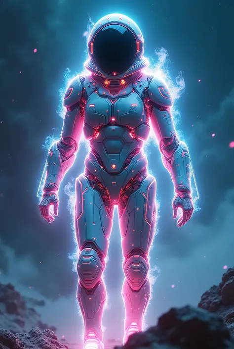 Made of, glowing plasma streams, space adventurer, with visible robotic enhancements, in high-tech spacesuit, Intricate details, 8k, cinematic, subsurface scattering, noc-space, niji ,medium long shot ,The scene evokes the biomechanical atmosphere of H.R. ...