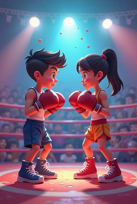 Boxing boy and girl animated with bright colors