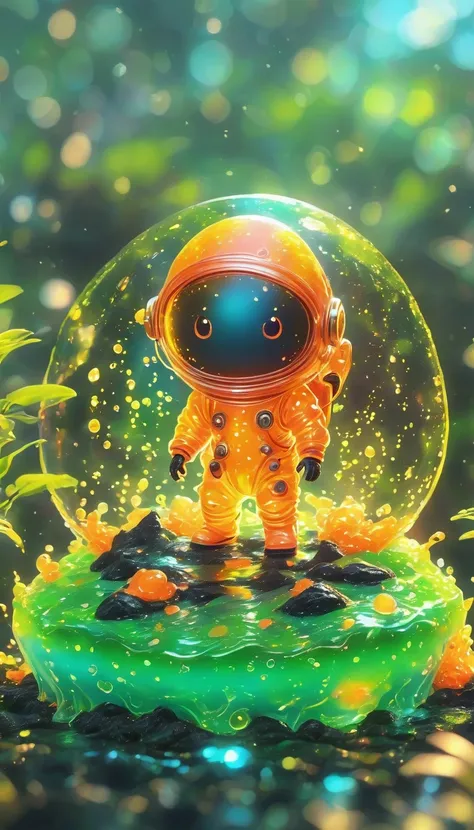 best quality, very good, 1.60,000, ridiculous, extremely detailed, cute slime astronaut，made of transparent boiling lava, alien ...