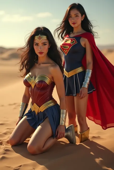 (日本人のWonder Womanと日本人のスーパーガール。(Get on all fours, Facing the camera。Smiling with chin on hand。))
(On the left is Japanese、cute、Wonder Woman。) Brown Hair、masterpiece、beautiful girl、Beautiful Eyes、Swollen eyes、A ray of hope、Best Quality、超High resolution、(real...