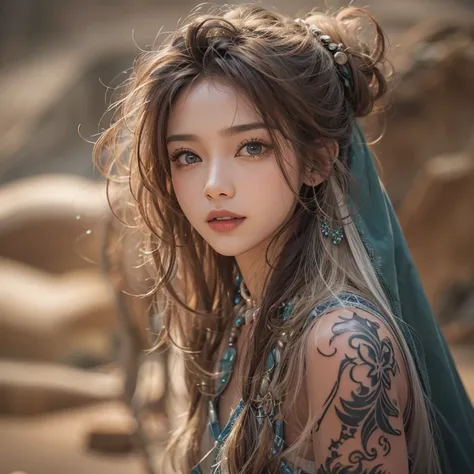 Hiding in the desert、Hair flow、 ((Please redeem、masterpiece、8k、Highest quality、Ultra-high resolution、Award-winning works)、(Accurate anatomy:1.1)、(Look at me and smile:1.1)、Shining fair skin with Ultra-high resolution、The most exquisite face、Ultra-high reso...