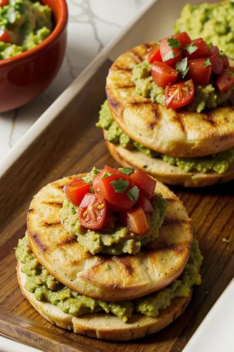 Tostones stuffed with tomato, meat or guacamole drawing