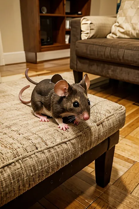 mouse playing between furniture 