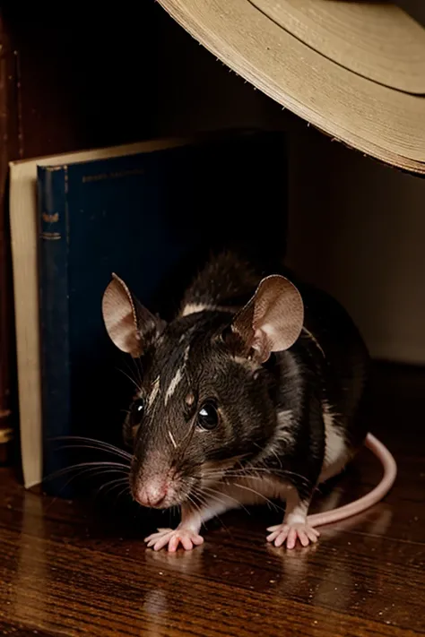 mouse hiding behind a book