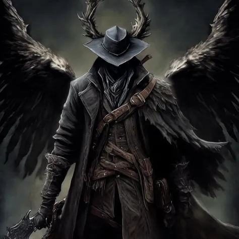 Bloodborne style, bloodborne art, portrait of a Bloodborne hunter, Bloodborne, Angel