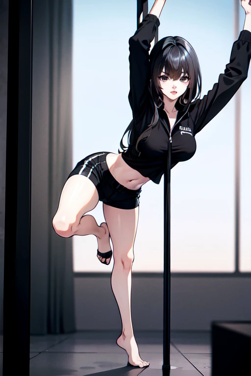 kathyln, underwear, black hair, black eyes, full body, pole dancing