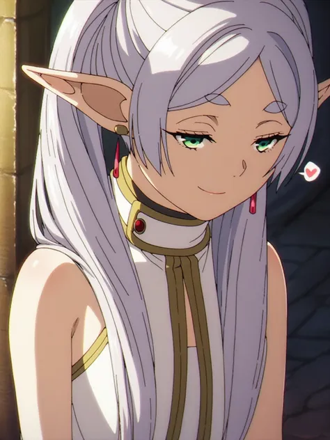 1girl, sfrieren, solo, elf, pointy ears, silver hair, white hair, green eyes, , break
nightgown, white nightgown, bare shoulders...