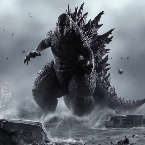 (masterpiece, best quality:1.2), hi3_godzilla, godzilla surfing, full body shot