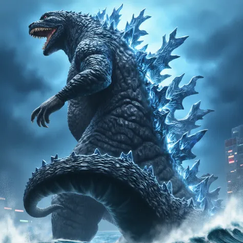 (masterpiece, best quality:1.2), hi3_godzilla, godzilla surfing, full body shot