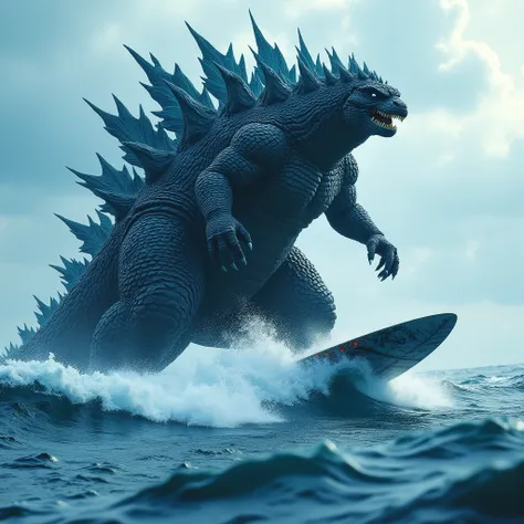 (masterpiece, best quality:1.2),  godzilla surfing, full body shot, detailed surf board, hi3_godzilla