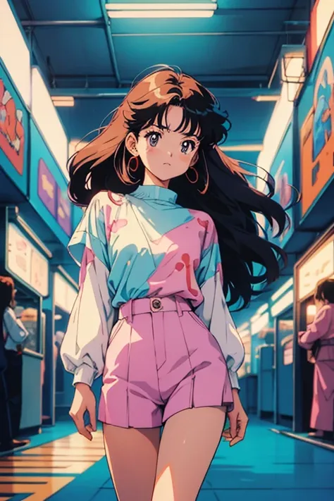 retro arcade anime girl, anime atmosphere of the 80s, 80s anime style, retro anime girls, 1980's anime style, retro anime images...