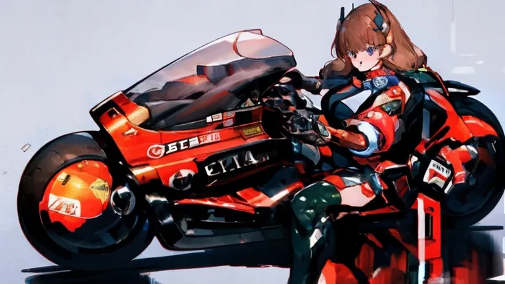 woman、Night Port、Embarrassed expression、Motorcycle of the Future、masterpiece, Light Brown Hair, Red ears, Bright red face, 超High resolution, High resolution, Best Quality, 8k