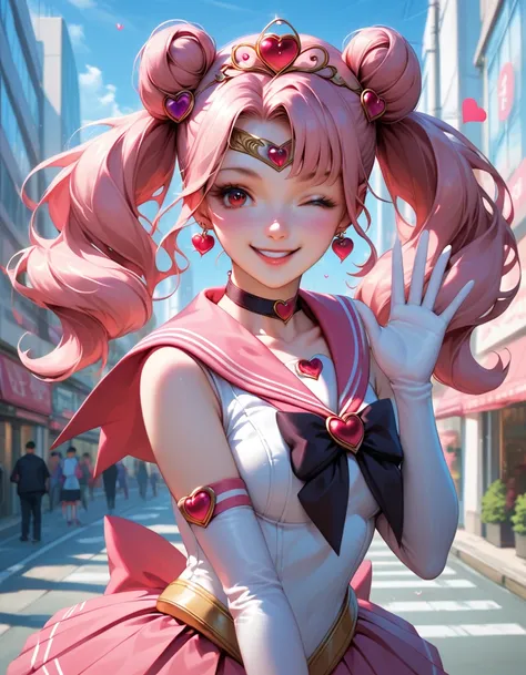 best quality, amazing quality, very aesthetic, absurdres, 1girl, chibiusa, pink hair, twintails, cone hair bun, double bun, red ...