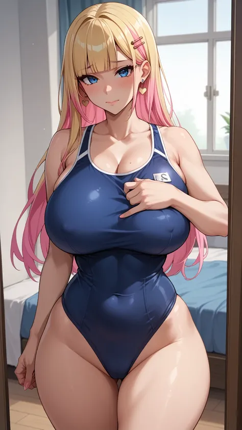 Score_9, Score_8_up, Score_7_up, Score_6_up, Score_5_up, Score_4_up, Source_anime, Tag1, Tag2, quality_masterpiece, Anatomically correct, Huge breasts, Wide hips, Huge butt, Thick thighs, Young female, Sensual woman, Seductive, Long hair, Blonde hair, two-...