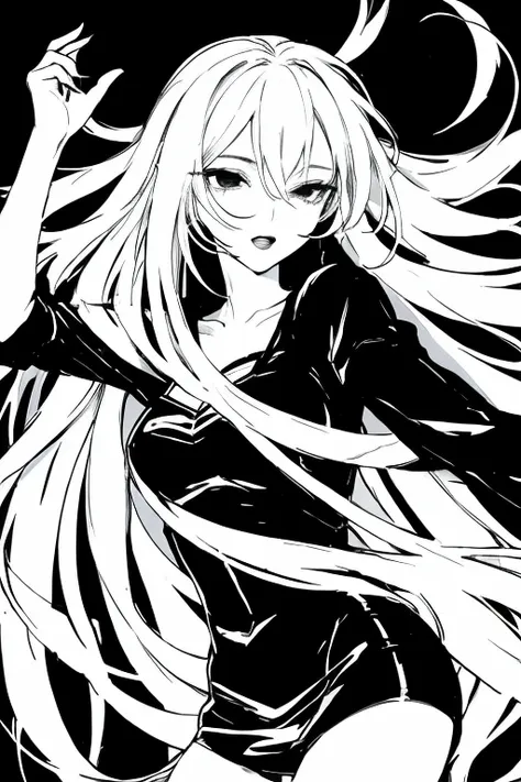 black background, woman,black and white aesthethic girl anime pfp