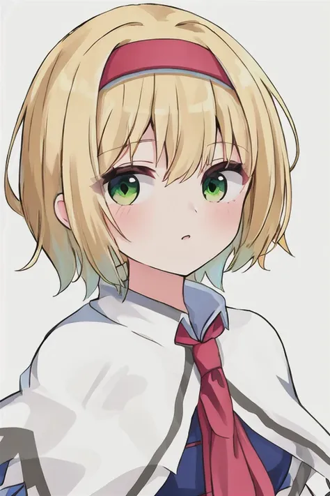 best quality, masterpiece, high resolution, alone, {alice_marginroid_east:1.15}, blonde_hair, short_hair, hairband, green_eye, c...