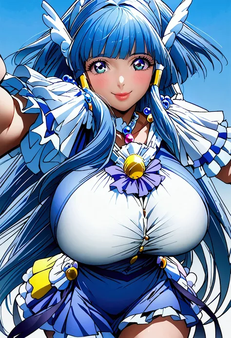 (((((cure beauty)))))、(blue hair)、(long hair)、(blue precure outfit)、(((((big big breasts)))))、(smile)、((blue sky))、((a lot of bl...