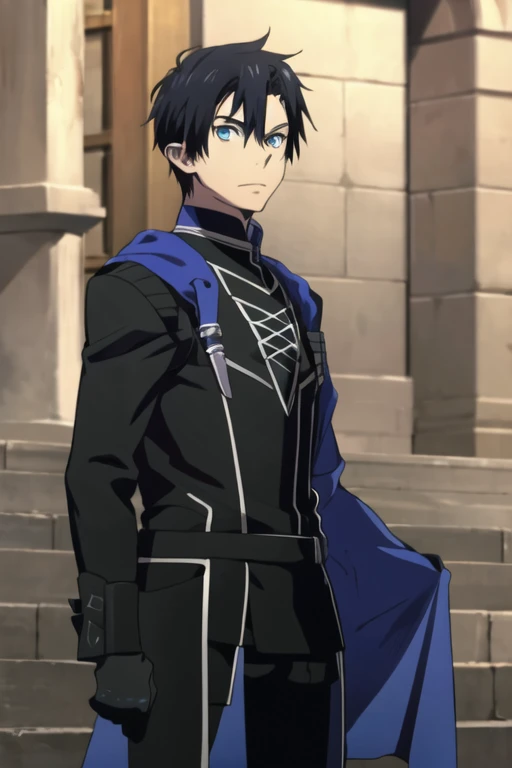 masterpiece, best quality, , 1boy, solo, male focus, looking at viewer, , , rin_okumura, black hair, blue eyes, ,