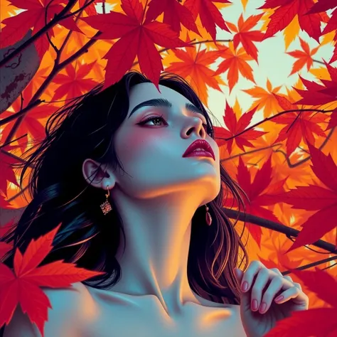 autumn, thermal iridescence, changes of leaves color, roygbiv surreal trippy leaves ornate autumn overwhelming nostalgia during nautical twilight, sense of heightened emotion, bittersweet sorrow despair epiphany, cinematic, maximal sense of depth and heigh...