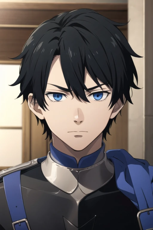 masterpiece, best quality, , 1boy, solo, male focus, looking at viewer, , , rin_okumura, black hair, blue eyes, ,