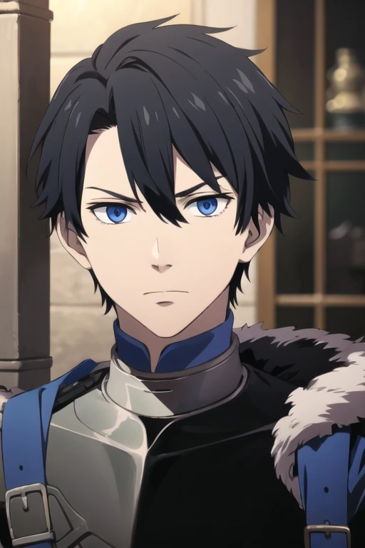 masterpiece, best quality, , 1boy, solo, male focus, looking at viewer, , , rin_okumura, black hair, blue eyes, ,