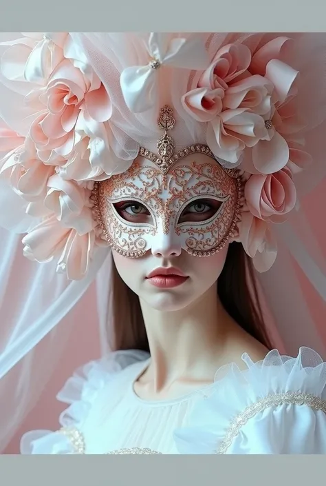 a Venetian woman at carnival, mask covering entire face, detailed face, detailed eyes, detailed lips, ornate mask, intricate mask design, elaborate costume, luxurious fabric, dramatic lighting, cinematic composition, chiaroscuro lighting, moody atmosphere,...