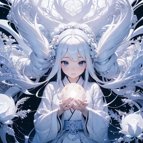 (((White background、White World)))、14 years、Unity 8K Wallpapers、Super detailed、beautiful, beautiful、masterpiece、Please redeem、(Tangleた、Mandala、Tangle、Tangle)、(Fractal Art:1.3)、One Girl、beautiful black hair、Japanese、Big Pink、Shrine Maiden&#39;s Clothing、Ver...