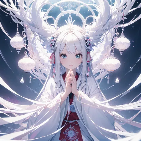 (((White background、White World)))、14 years、Unity 8K Wallpapers、Super detailed、beautiful, beautiful、masterpiece、Please redeem、(Tangleた、Mandala、Tangle、Tangle)、(Fractal Art:1.3)、One Girl、beautiful black hair、Japanese、Big Pink、Shrine Maiden&#39;s Clothing、Ver...