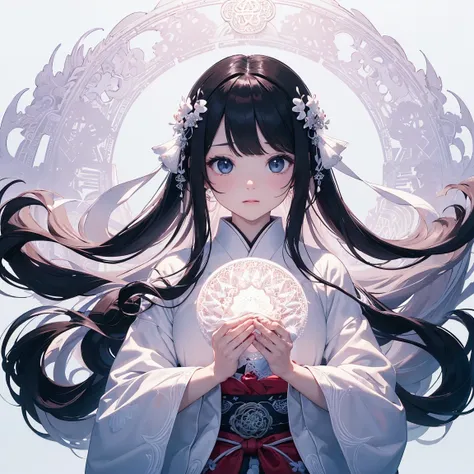 (((White background、White World)))、14 years、Unity 8K Wallpapers、Super detailed、beautiful, beautiful、masterpiece、Please redeem、(Tangleた、Mandala、Tangle、Tangle)、(Fractal Art:1.3)、One Girl、beautiful black hair、Japanese、Big Pink、Shrine Maiden&#39;s Clothing、Ver...