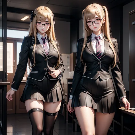 1girl, realistic 1.2, anime girl sexy in a short skirt and glasses, standing, a hyperrealistic , solo, hyperrealistic , realisti...