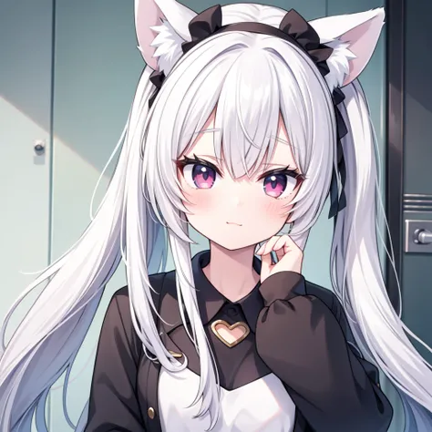 1 female, high resolution, masterpiece, Best quality, Long hair, Twin ponytails, White hair, Animal ears， cute