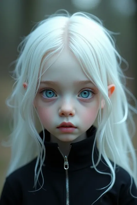 Baby girl with white albino hair and black clothes